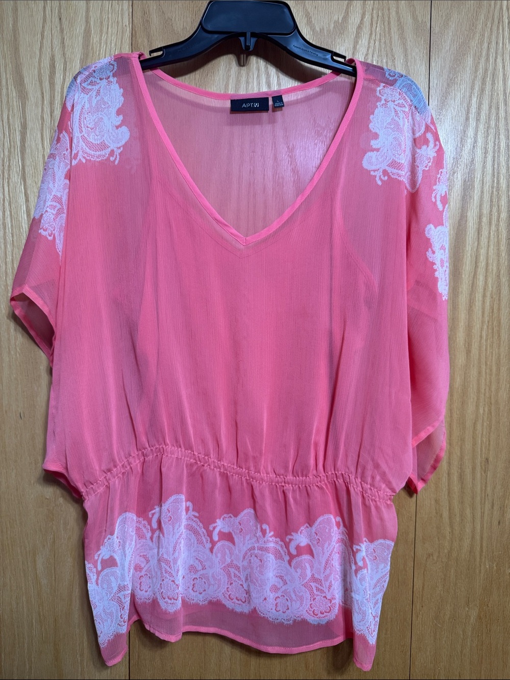 Apt. 9 Coral Pink V-Neck Lace-Print Tunic with Inside Attached Tank